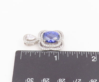 925 Sterling Silver Vintage Pendant CELINE F  Tanzanite Halo CZ Charm  PT25945