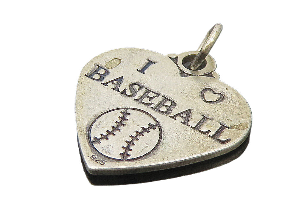 925 Sterling Silver  Vintage I Love Baseball Heart Sports Pendant  PT9137