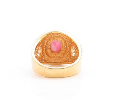 925 Sterling Silver Vintage Ring Gold Plated Pink Gemstone & CZ  Sz 5  RG31457