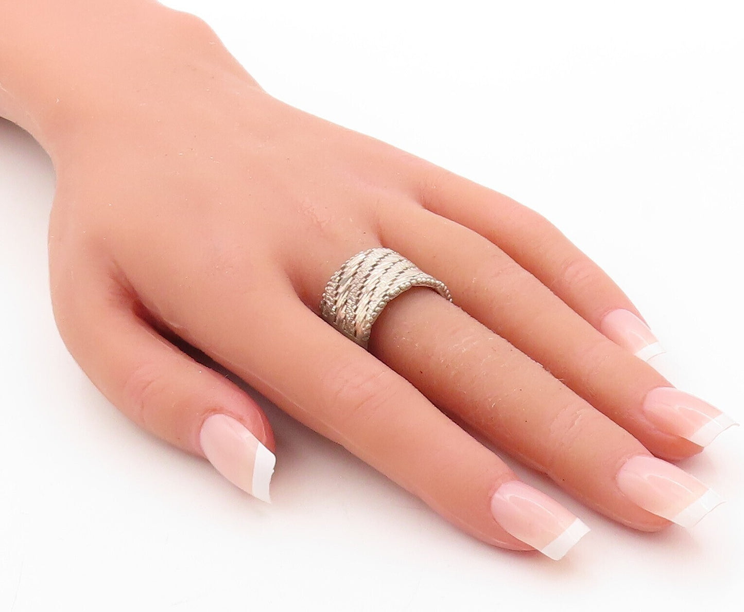 925 Sterling Silver Vintage Ring Brutalist Brick Wall Effect Carved Sz 9 RG31451
