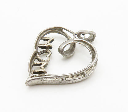 925 Sterling Silver  Vintage Genuine Diamonds Mom Love Heart Pendant  PT12438