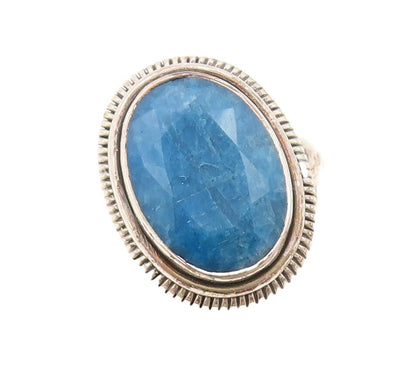 925 Sterling Silver Vintage Ring Oval Blue Gemstone Rope Carved  Sz 9.5  RG30289