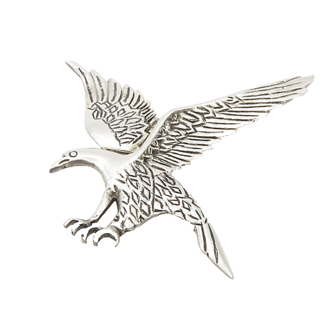 925 Sterling Silver  Vintage Shiny Etched Flying Eagle Motif Brooch Pin BP7474