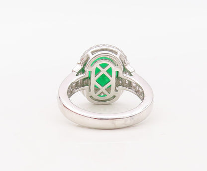 925 Sterling Silver Vintage Ring Oval Cut Green Halo White CZ Inlay Sz 7 RG30641