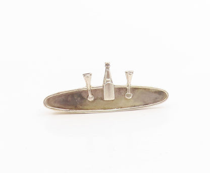 925 Sterling Silver Vintage Tie Clip Miniature Celebration Champagne Bar  TR4130