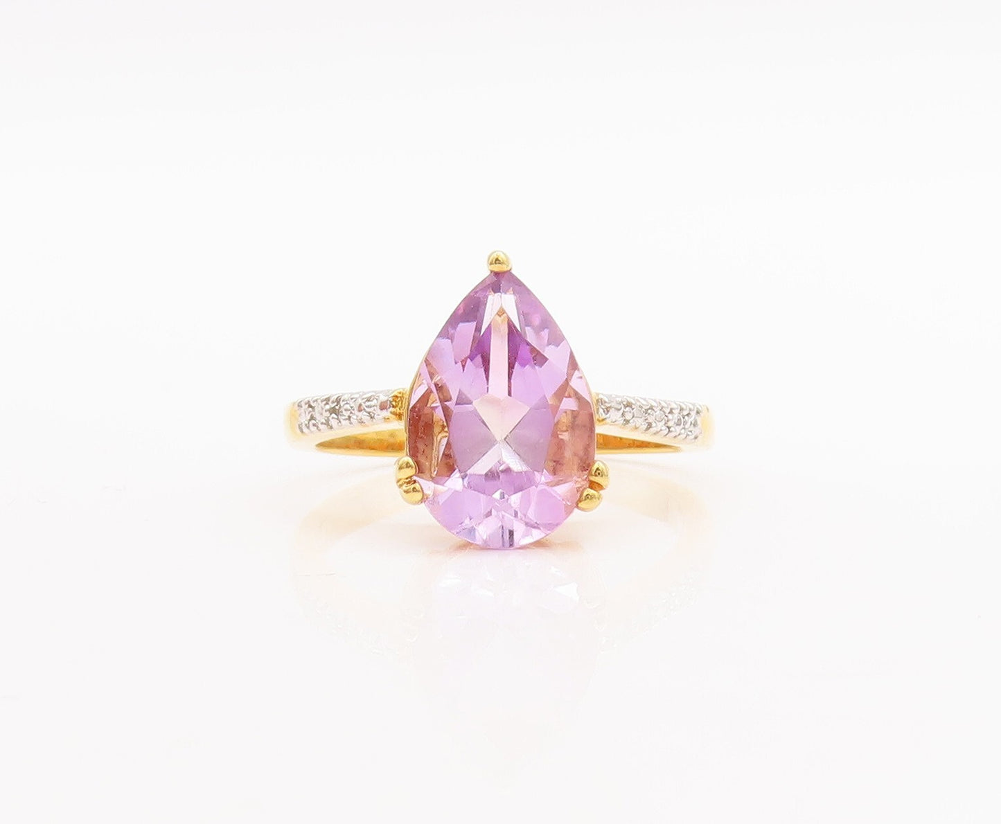 925 Sterling Silver Vintage Ring Gold Plated Drop Cut Amethyst & CZ Sz 7 RG29422