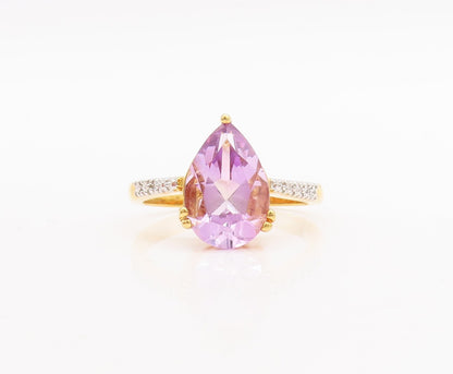 925 Sterling Silver Vintage Ring Gold Plated Drop Cut Amethyst & CZ Sz 7 RG29422