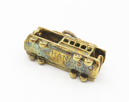 925 Sterling Silver  Vintage Petite Dark Tone Trolley Car Drop Pendant  PT8726