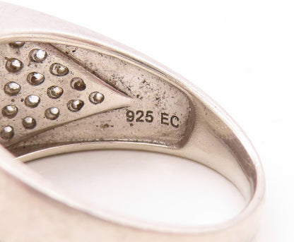 925 Sterling Silver Vintage Ring Brutalist Square Cutout CZ Inlay Sz 10  RG31330