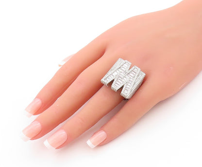 925 Sterling Silver Vintage Ring Iced Out Large CZ Inlay M  Sz 10.5  RG32905