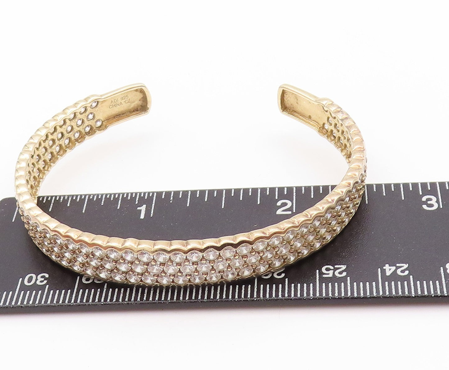 925 Sterling Silver Vintage Bracelet Gold Plated CZ Inlay Cuff  BT11218