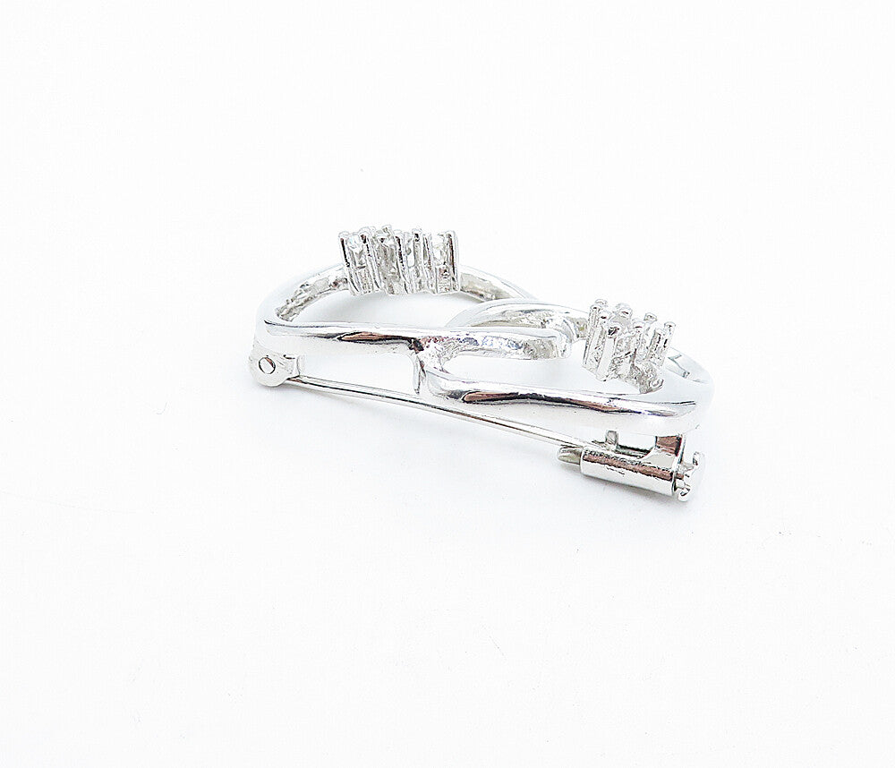 925 Sterling Silver  Vintage Cubic Zirconia Linked Design Brooch Pin  BP1158