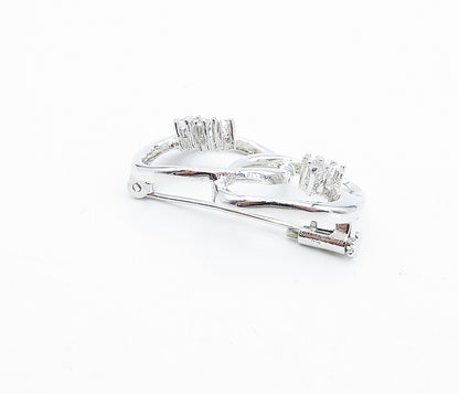 925 Sterling Silver  Vintage Cubic Zirconia Linked Design Brooch Pin  BP1158