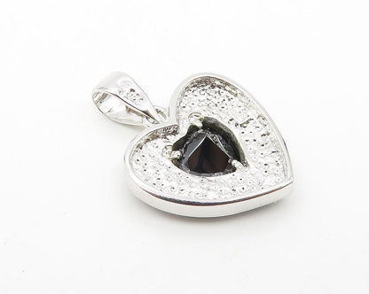 925 Sterling Silver  Shiny Hematite Two Tone Love Heart Drop Pendant  PT8312