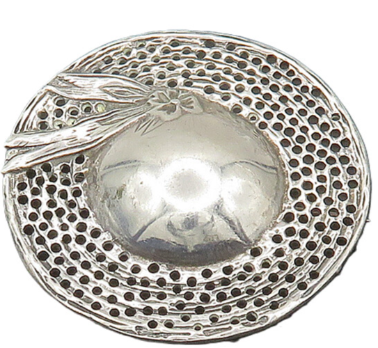 925 Sterling Silver  Vintage Ribbon Bead Ball Holes Cut Out Brooch Pin  BP9477