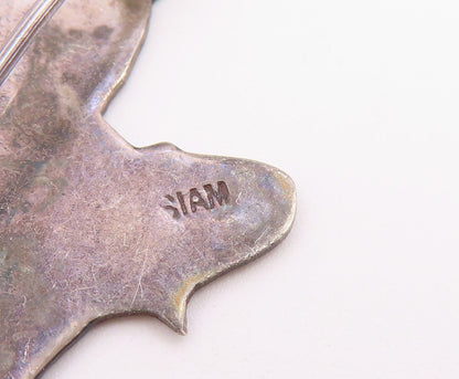 SIAM 925 Sterling Silver  Vintage Enamel Niello Dancer Brooch Pin  BP4454