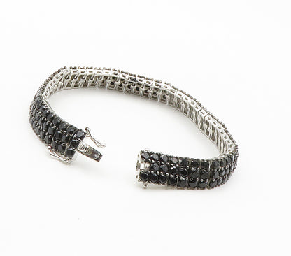 925 Sterling Silver  Shiny Black Hematite Hinge Chain Bracelet  BT5990