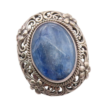925 Sterling Silver Vintage Ring Oval Gemstone Floral Carved  SZ 6.5  RG32080