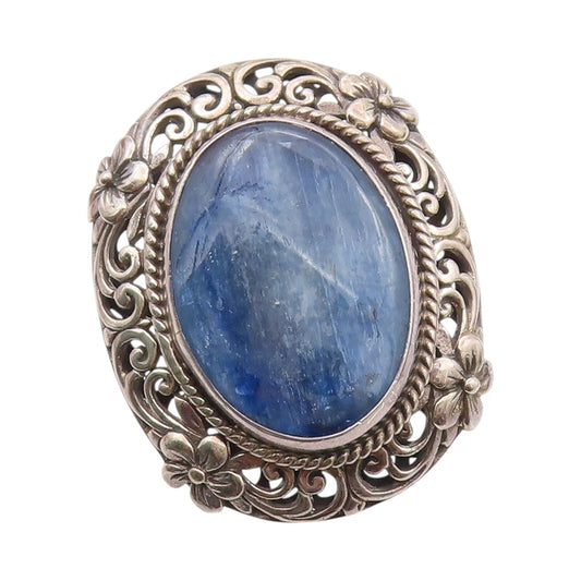 925 Sterling Silver Vintage Ring Oval Gemstone Floral Carved  SZ 6.5  RG32080