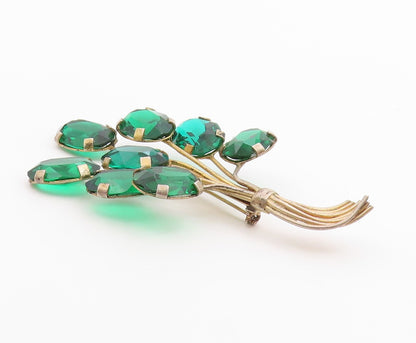 925 Sterling Silver  Vintage Green Topaz Floral Bouquet Brooch Pin  BP8970