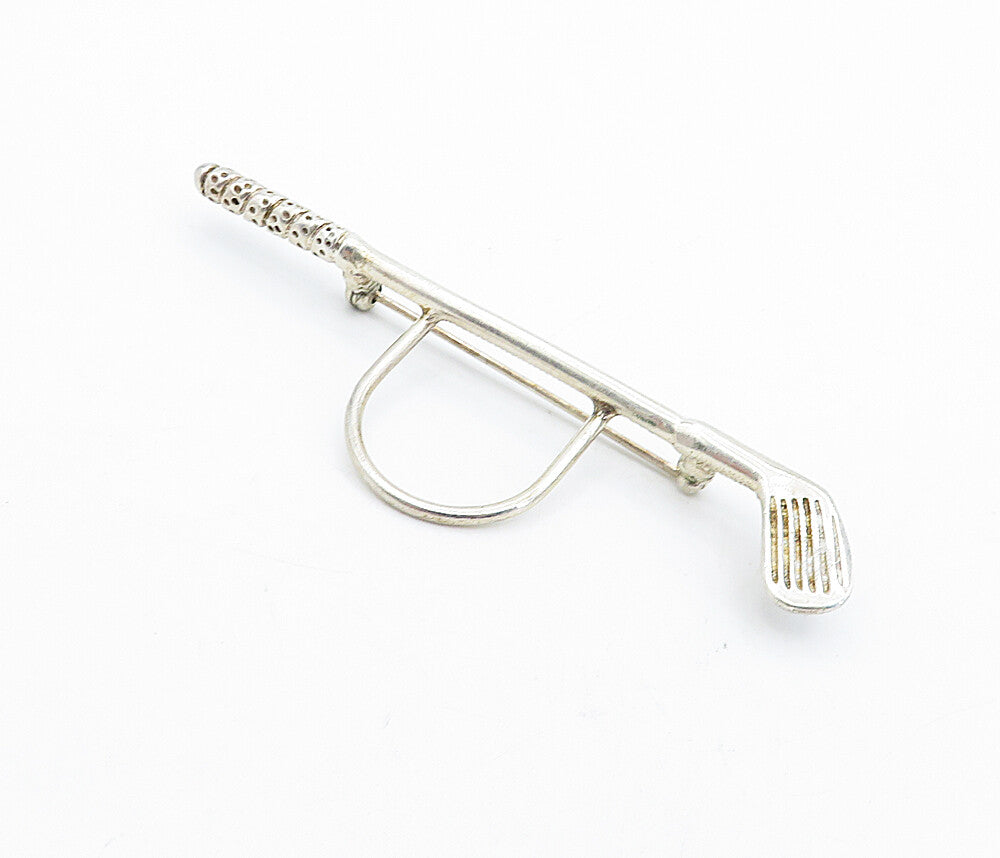 MEXICO 925 Sterling Silver  Vintage Etched Detail Golf Club Brooch Pin  BP1826