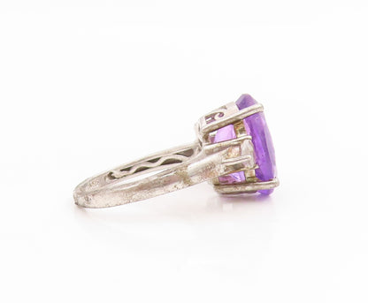 925 Sterling Silver Vintage Ring Oval Cut Amethyst & Topaz Band  Sz 7  RG34668