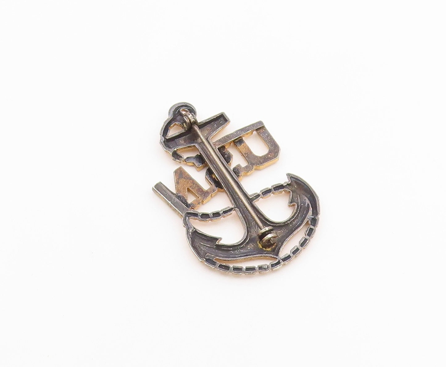 925 Sterling Silver  Vintage Ship Anchor US Navy Two Tone Brooch Pin  BP7433