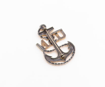 925 Sterling Silver  Vintage Ship Anchor US Navy Two Tone Brooch Pin  BP7433