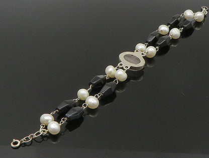 925 Sterling Silver  Rose Quartz & Freshwater Pearls Chain Bracelet  BT1164