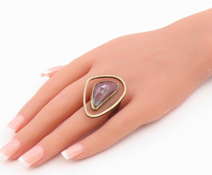 925 Sterling Silver Vintage Ring Modernist Faceted Ruby Band  Sz 8  RG36554
