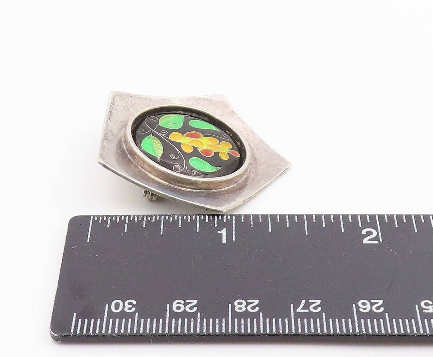 925 Sterling Silver Vintage Brooch Pin PFEIFFER Classic Enamel Grapevine BP12462