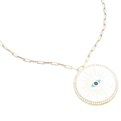 925 Sterling Silver Vintage Necklace Gold Plated CZ Enamel Evil Eye Medal NE4929