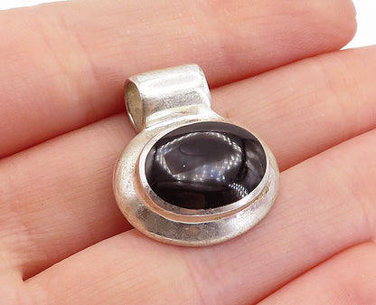925 Sterling Silver  Vintage Cabochon Cut Black Onyx Slide Pendant  PT4142