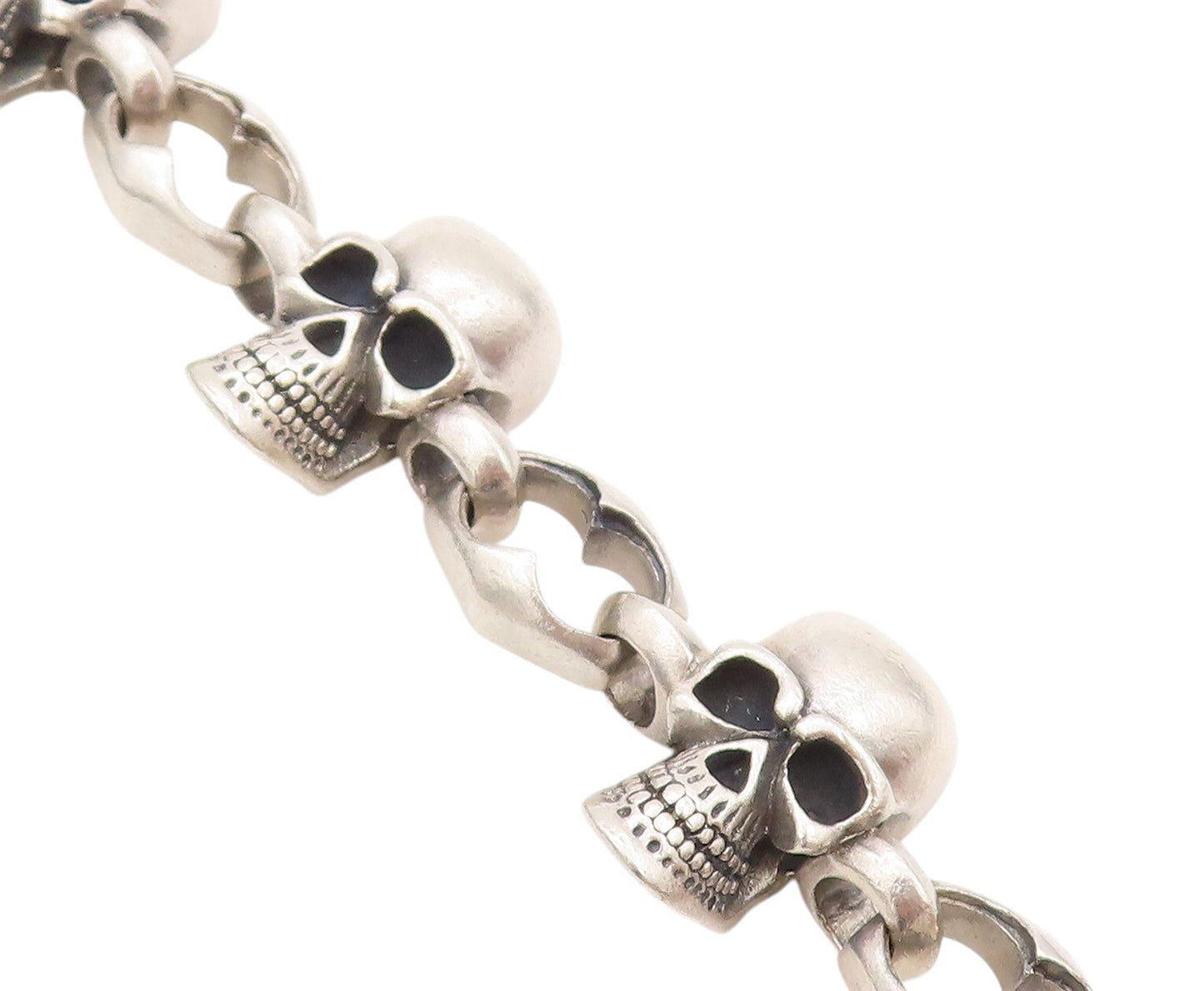 925 Sterling Silver Vintage Bracelet Heavy Carved Skulls Biker Design  BT11124