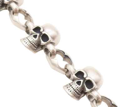 925 Sterling Silver Vintage Bracelet Heavy Carved Skulls Biker Design  BT11124