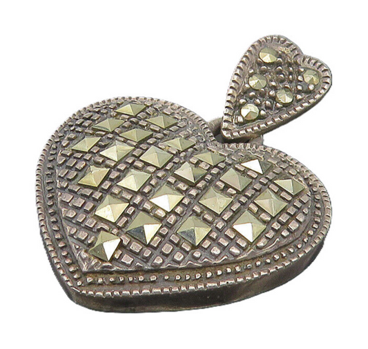 925 Sterling Silver  Vintage Marcasite Dark Tone Love Heart Pendant  PT8835