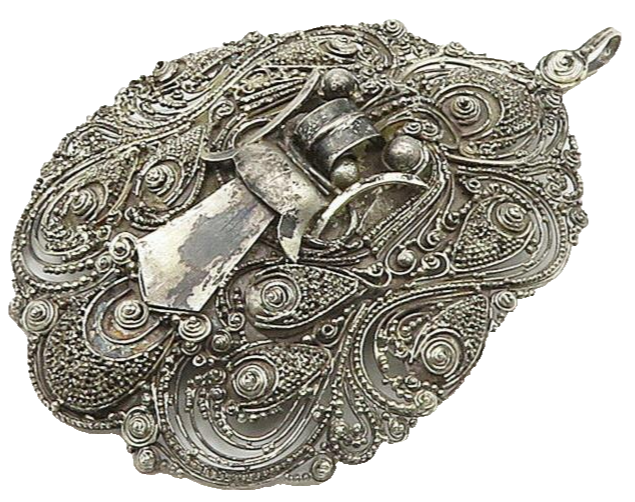 SURA 925 Silver  Vintage Antique Dark Tone Ornate Pattern Pendant  PT13443