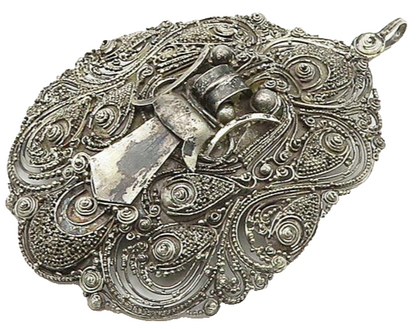 SURA 925 Silver  Vintage Antique Dark Tone Ornate Pattern Pendant  PT13443