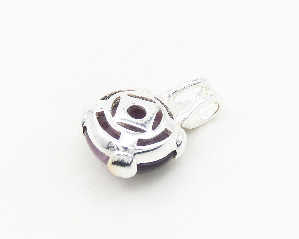 925 Sterling Silver  Vintage Cabochon Purple Cat's Eye Stone Pendant  PT14890