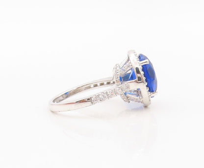 925 Sterling Silver Vintage Ring Round Cut Sapphire Halo Topaz Sz 7  RG30267