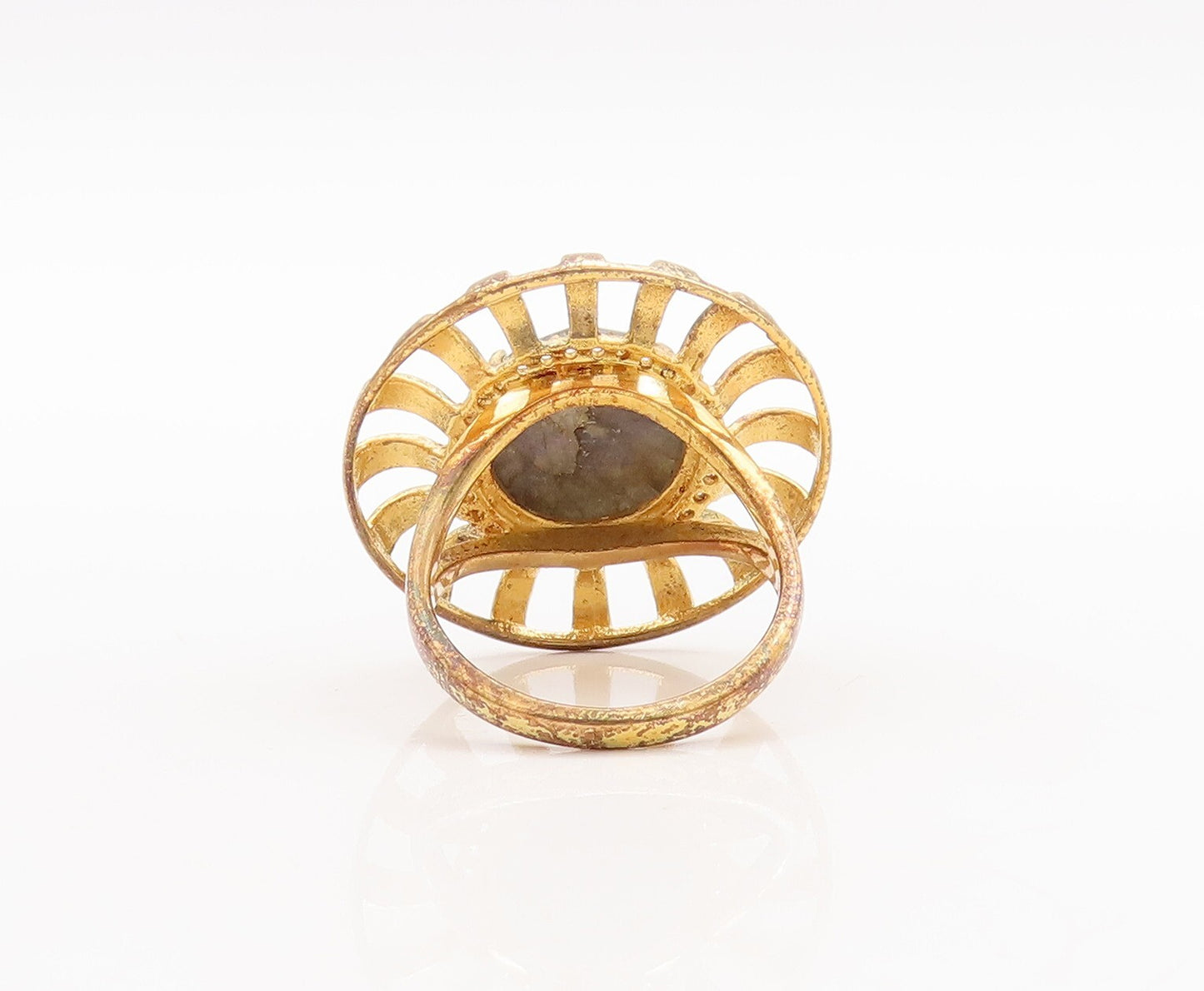 925 Sterling Silver Vintage Ring Gold Plated Alexandrite CZ Flower Sz 7 RG29574