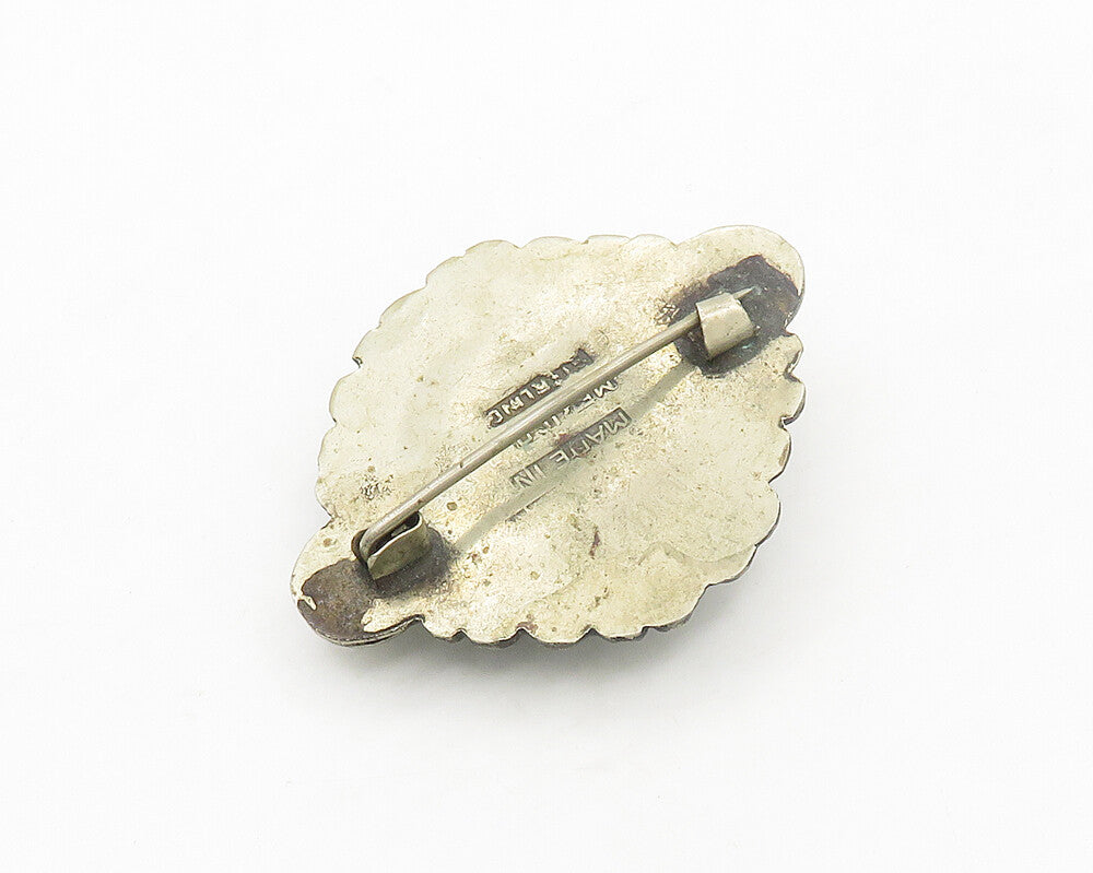 MEXICO 925 Silver  Vintage Antique Jasper Pretzel Swirl Brooch Pin  BP7639