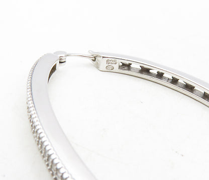 925 Sterling Silver  Shiny White Topaz Swirl Detail Oval Hoop Earrings  EG4667