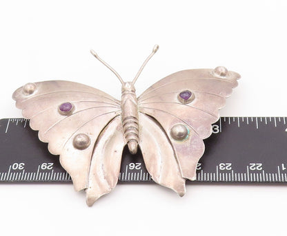 925 Sterling Silver Vintage Brooch Pin MEXICO Round Amethyst Butterfly  BP12509