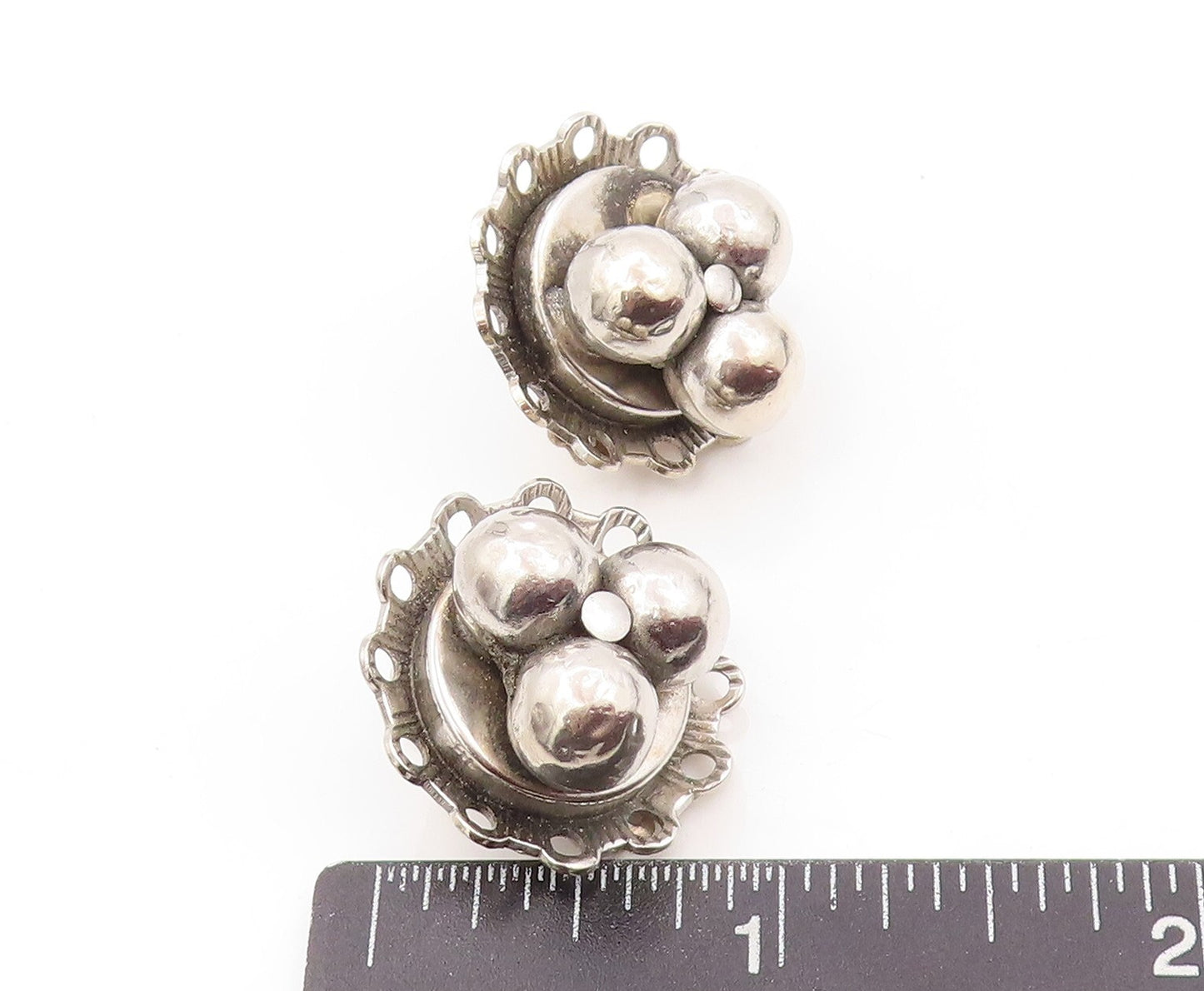925 Sterling Silver Vintage Earrings FREIRICH Dark Tone Beaded Design  EG13330