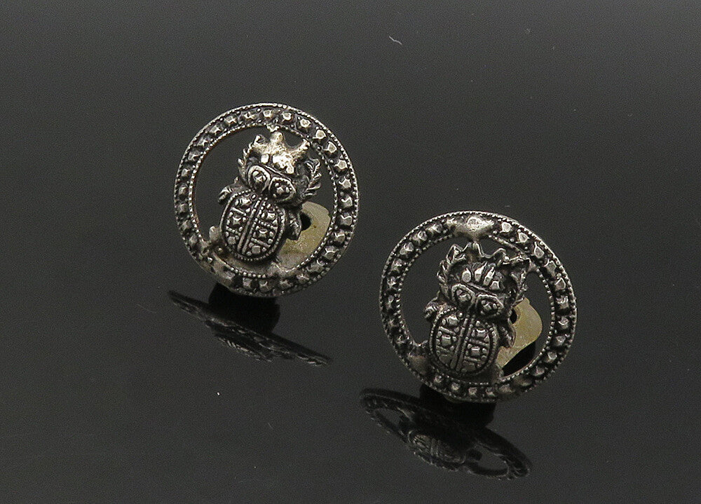 925 Sterling Silver  Vintage Antique Scarab Non Pierce Earrings  EG10817