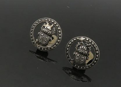 925 Sterling Silver  Vintage Antique Scarab Non Pierce Earrings  EG10817