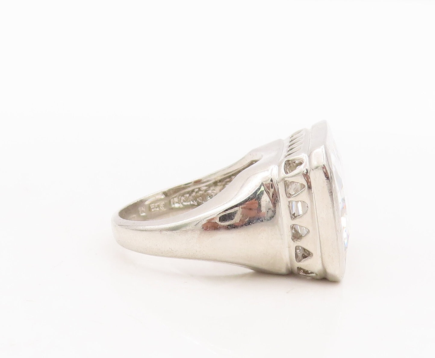 925 Sterling Silver Vintage Ring Minimalist Framed Rectangle CZ  Sz 6  RG29063