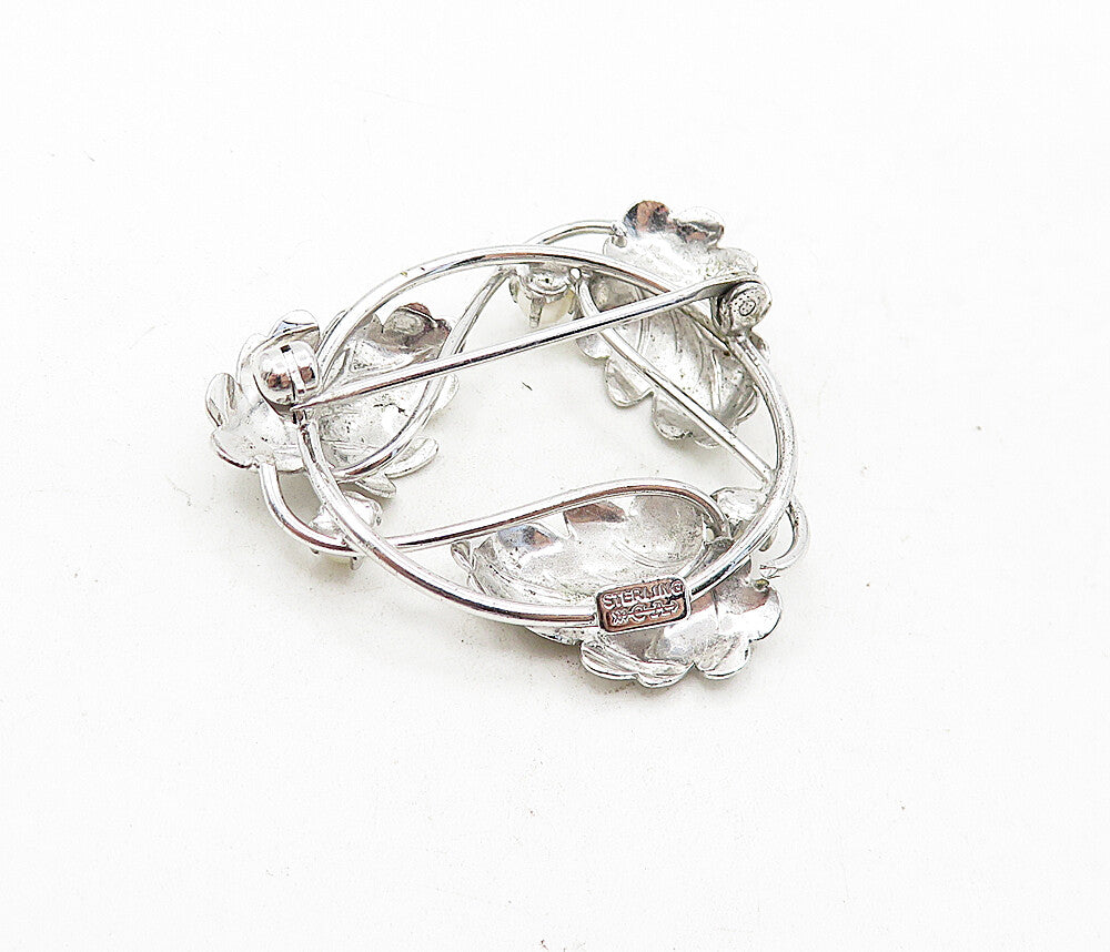 CARL ART 925 Sterling Silver  Vintage Petite Pearls Floral Brooch Pin  BP1483