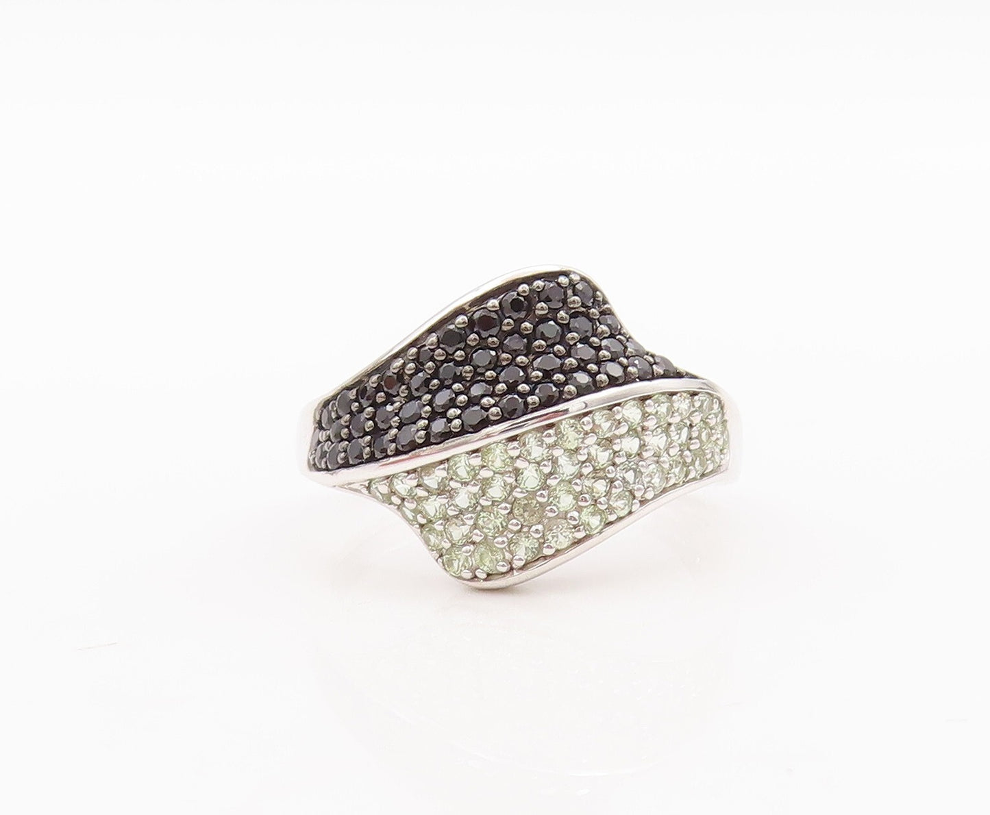 925 Sterling Silver Vintage Ring Modernist Spinel & Topaz Inlay  Sz 7  RG29597